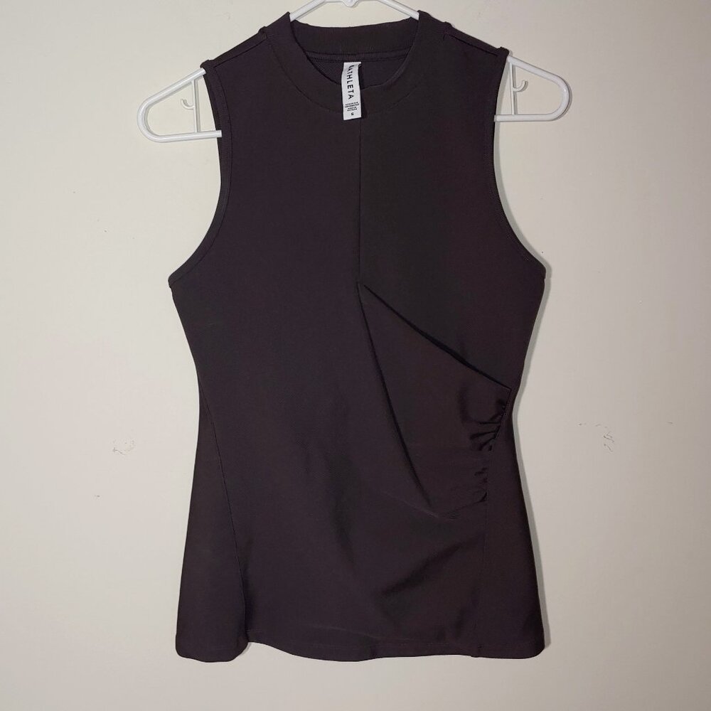 Athleta Bayview Mock Neck Ruched Side Sleeveless Tank Tee Size  S Brown